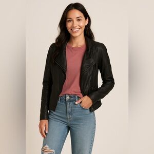 Nicole by Nicole Miller Faux Leather Black Moto Style Jacket Sz M EUC